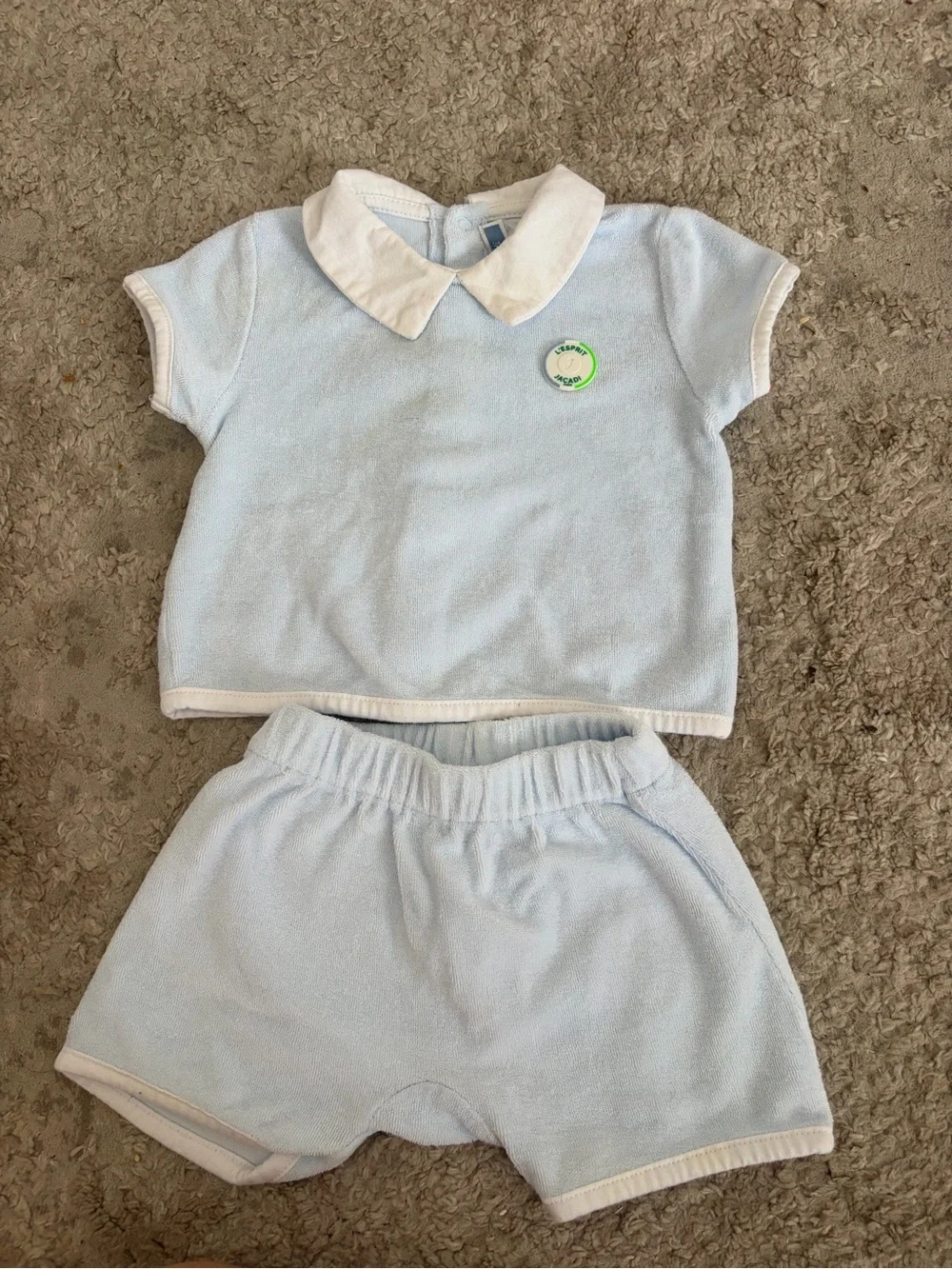 Jacadi Light Blue and White Terry Two-Piece Matching Set